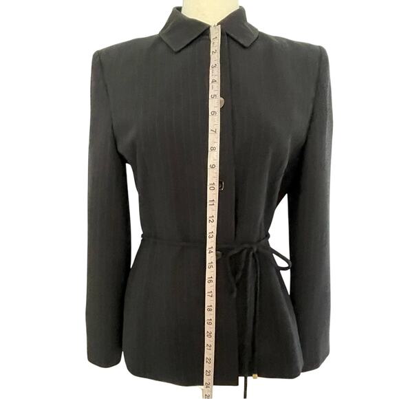 Vintage Black Pinstripe Suit Jacket Blazer Size 8 Larry Levine - Picture 4 of 10